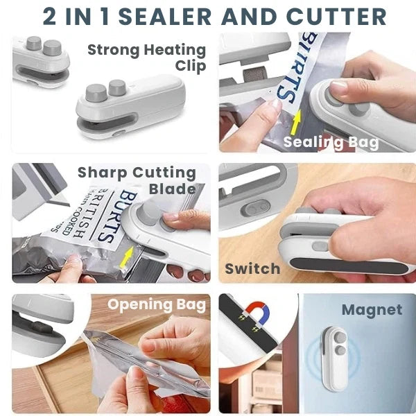 Portable Mini Sealing Machine 2 in 1 USB Rechargeable Magnetic Heat Sealing and Cutting Bag Seale