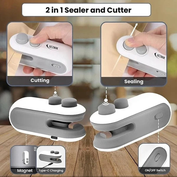 Portable Mini Sealing Machine 2 in 1 USB Rechargeable Magnetic Heat Sealing and Cutting Bag Seale